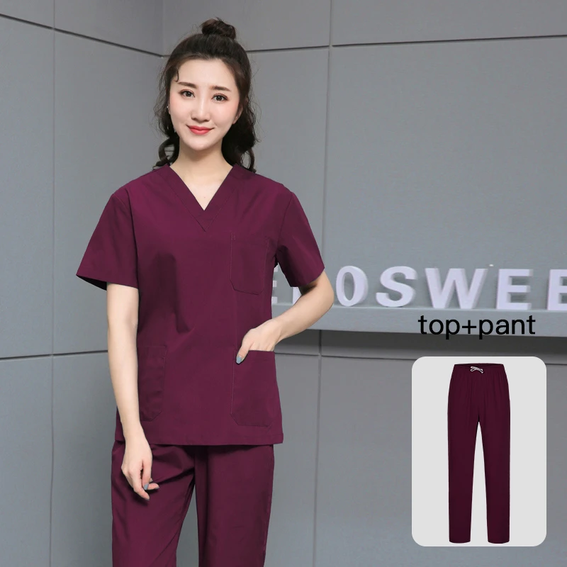 Doctor nurse uniforms Hospital Surgery sets short sleeved Surgical suits dental clinic workwear nursing clothes scrub Tops+pants
