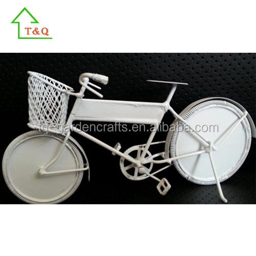 Dollhouse Miniature White Metal Bicycle Bike with basket old style