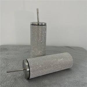 Double walled best value gifts water coffee travel mug cups bling rhinestone Crystal 20oz skinny straight Bling Cups