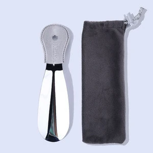 Durable and Portable Leather Cover Stainless Steel Shoe horn with Bunch pocket