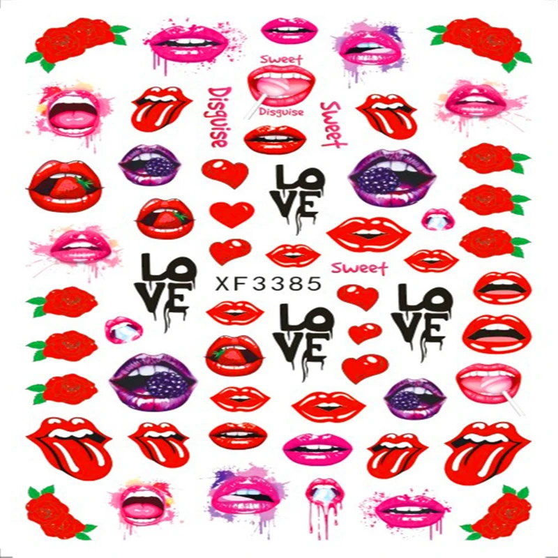 Easy Use 3d Nail Sticker Sexy Girl Nail Art Stickers Decoration Love Lips Nail Sticker