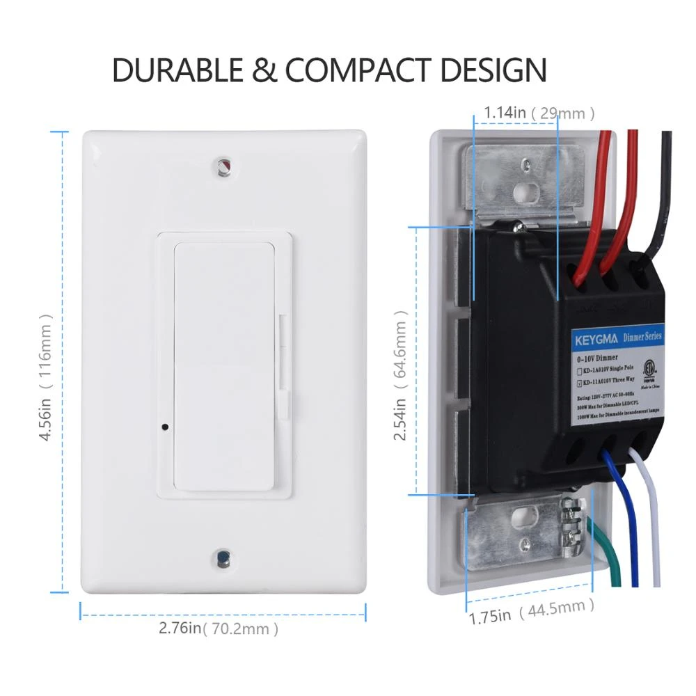 ETL Listed 500W 0-10V LED Dimmer Switch with Wall Plate