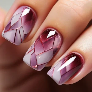 Europe and the United States square long broken crack wine red glass nail plate finished product wear nail of nail art