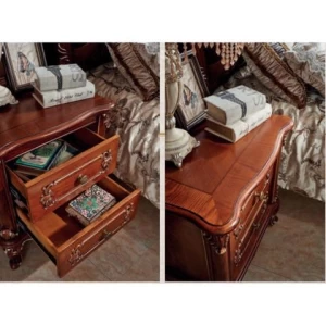 European style 2 drawer square wood side table bed stand designed for bedroom side table organizer