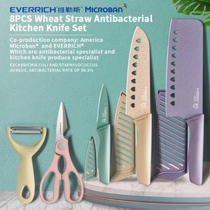 EVERRICH 2020 Eco-friendly 5pcs color knife set wheat straw kitchen knives gift box packing chef knives