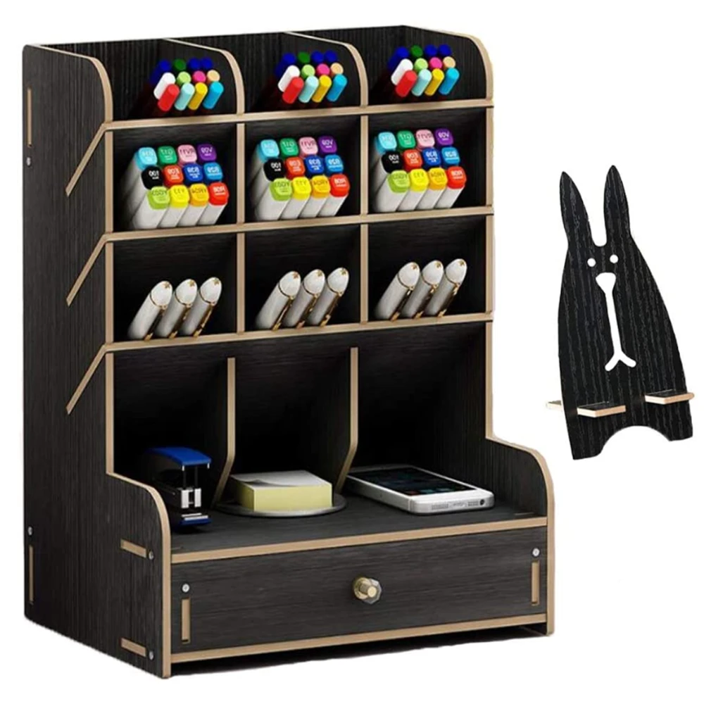 Factory Custom Wooden Desk Organizer, Multi-Functional DIY Pen Holder Box, Desktop Stationary