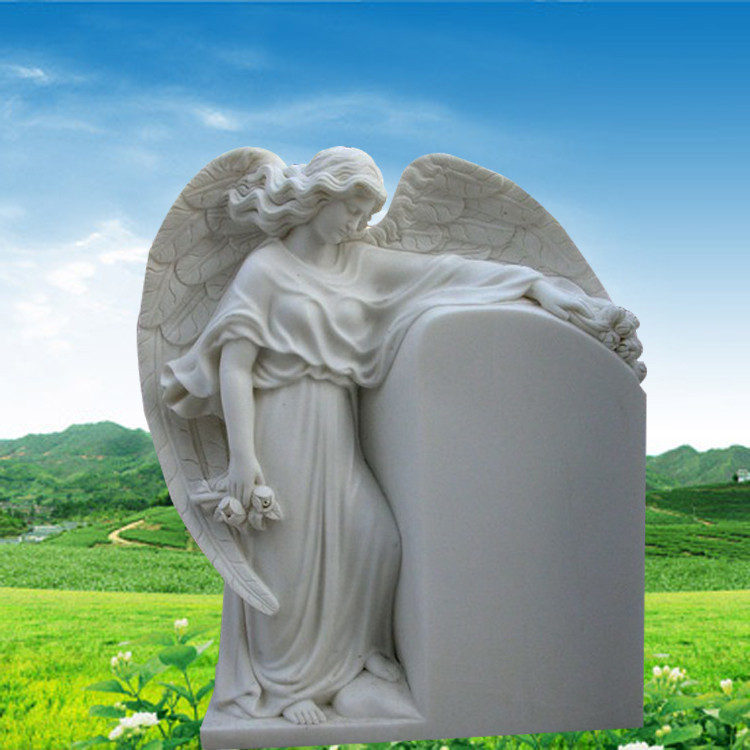 Factory Direct Custom Monuments White Marble Angel Statue Tombstone