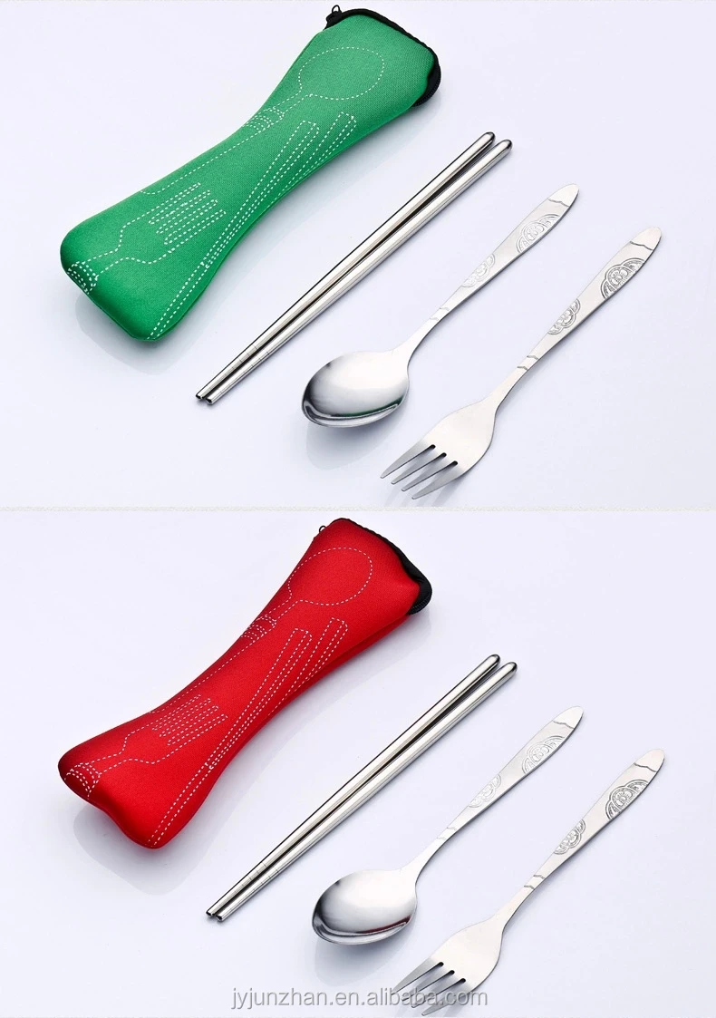 Factory sell travel flatware spoon fork chopstick sets with low price and cloth bag packing