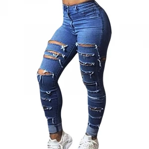 Factory supplier In-stock High waist women blue jeans custom womens jeans destress women jeans  pants