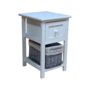 Factory Wholesale Vintage White Living Room Drawer Chest Corner Wooden Wicker Cabinet With Wicker Basket