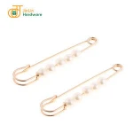 Fancy design rose gold safety pin lapel pin imitation pearl brooch hijab pin for girl women