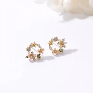 fashion design earrings flowers rhinestone earrings color earrings Pearl Rhinestone Jewelry Girl Birthday Gift