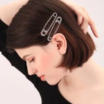 Fashion Safety Pin Hairpins Rhinestone Crystal Hair Clips for Women Chic Brooch Pin Shape Hair Accessories