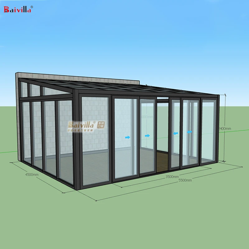 Garden Green House Outdoor Auminum Sunroom Hurricane Resistance,Commercial Glass Houses Slant Roof Lean To Wall