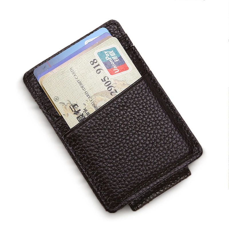 Genuine magnetic leather wallet slim credit card  money clip