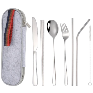 Gold Spoon Fork Chopsticks 304 Stainless Steel camping travel cutlery Set