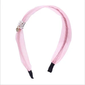 Hair Bow Simple Style Mesh Knotted Pearl width headbands for Women girl ribbon bows lace hair hoop headbands for women 2018