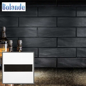 High gloss 75 x 300mm wavy kitchen room ceramic tile uneven polished black brick subway mosaic for wall
