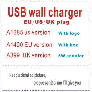 High quality A1385 A1400 US EU Plug USB AC Power Adapter Wall Charger For iPhone 5 6 8 X XS With packaging box free shipping