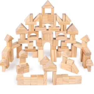 High quality amazon hot sale 100pcs educational blocks toys wooden natural building blocks set toy for kids