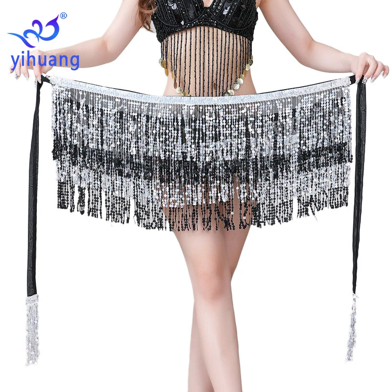 High Quality Belly Dance Hip Scarf Sequin Tassel Dance Performance Wear Costumes Festival Hip Skirt Scarf
