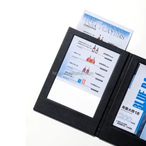 High quality black PVC flip menu 2 panel 2 light view A4 A5 menu cover