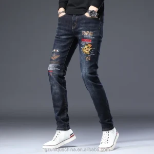 High Quality Mens Denim Jeans Pants Embroidery slim fit Jeans Bulk Wholesale Jeans For Men