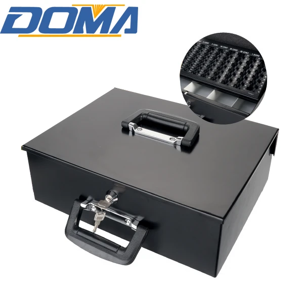High quality metal portable cash safe box,money box with removable coin tray 27.5 x 35.5 x 10 cm