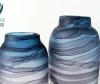 High quality navy blue gradient  thick cylinder with mini bud mouth OEM frosted glass vase for home decoration