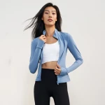 High Quality Nude Women Plush Warm Long Sleeves Zipper Skin Friendly Breathable Women Tank Top Gym Yoga Jacket