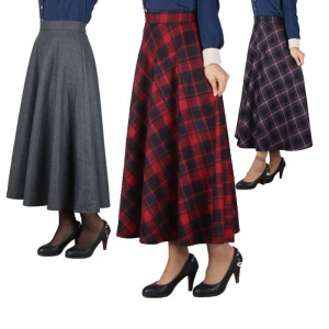 High quality Women Skirt Wholesale Winter Warm Gray Wool Plaid Women Skirt