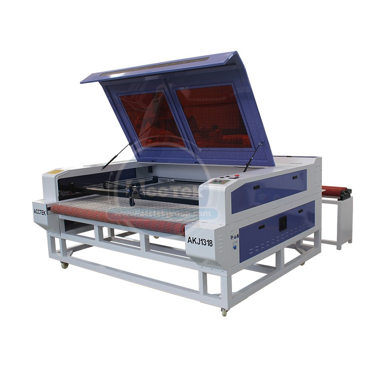 High speed auto feeding cnc laser fabric cutting machine for making clothes AKJ1318
