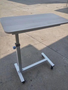Hospital Furniture Mobile Metal Material Overbed Table with Wheels   Hospital Patient Dinning Bed Food Table