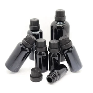 Hot sale 10ml  essential oil bottle black glass bottle with screw cap in stock