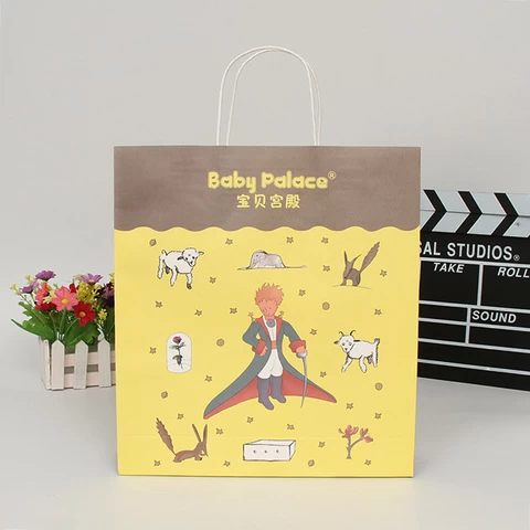 Hot Sale Eco-friendly Paper Shopping Bag Custom Logo Takeaway Bag Brown Yellow Kraft Paper Bag