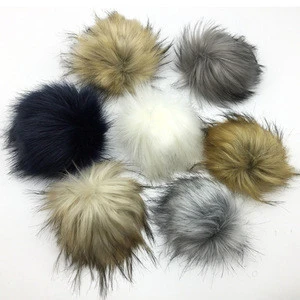 Hot Sale Faux Fake Fur Pom Poms Ball With Snap For CC Beanie Hat