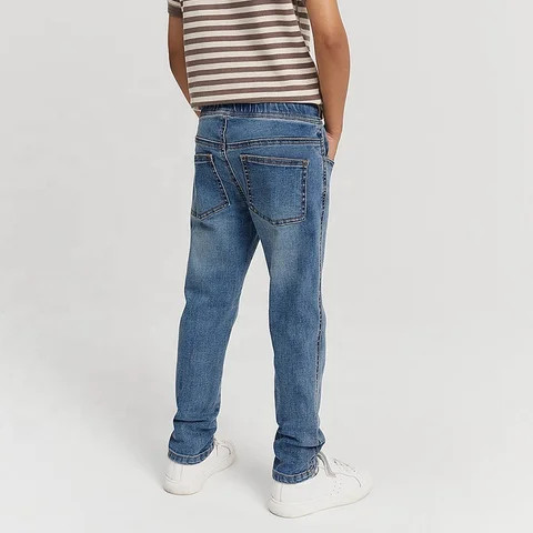 Hot Sale Mid Washed Elastic Waist Denim Jeans Pant For Boys