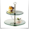 hot sale wholesale 2-tier round tempered glass cake stand