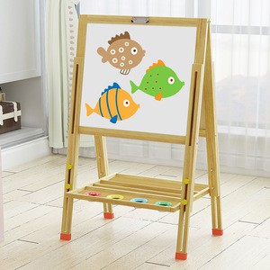 Hot sale wooden standing art easel for kids with magnetic whiteboard and blackboard