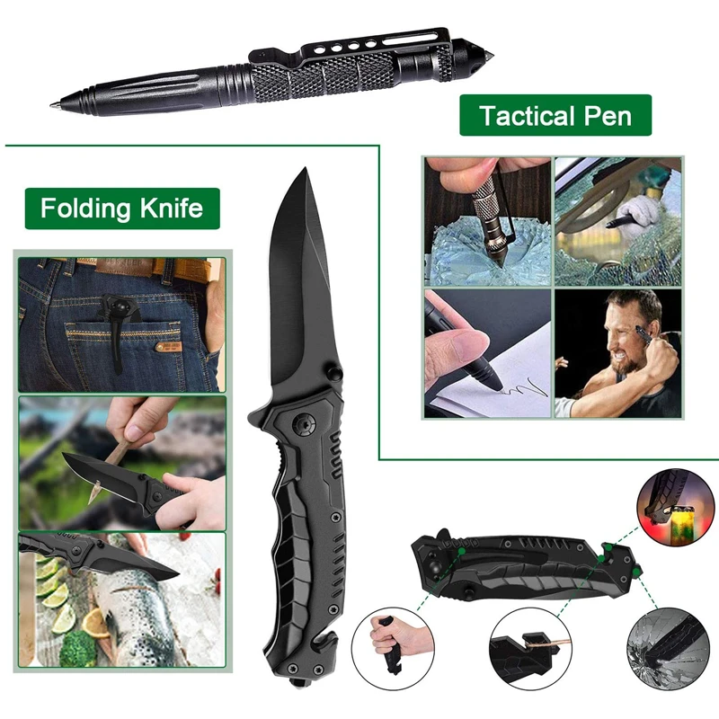 Hot Selling 10 in 1 emergency survival kit Military Wilderness SOS tactical outdoor camping Travelling Adventure Equipment