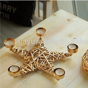 hotsale gold color wreath supplies wholesale christmas decoration wreath wicker Pentagram with candle holder