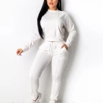 Hotsales Custom Womens Running Sports Set O-Neck Tracksuit Sweatpants Runner Suits 2 Pcs Womens Sportswear Crewneck Track suit