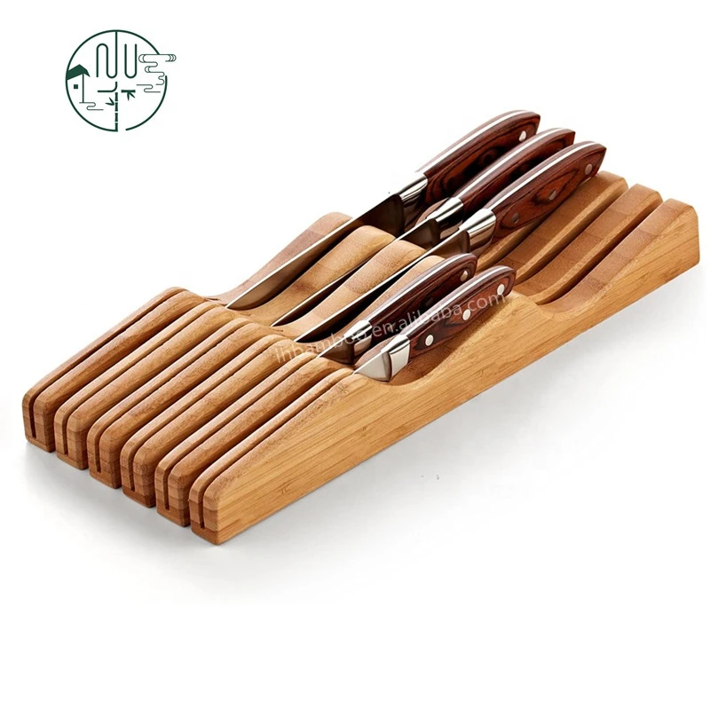 In-Drawer Bamboo Knife Storage Block Holder Holds 16 Knives