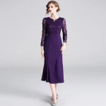In stock 2021 autumn casual nine-quarter sleeves knee-length mesh embroidered midi skirt elegant apparel Casual  apparel wholesa