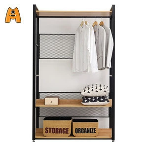 Industrial metal steel wooden wardrobe modern simple closet wall wardrobe design bedroom Sets Armoire