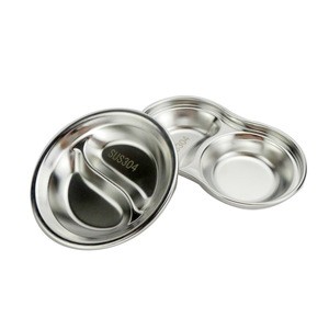 Kitchen Tool Creative Divided Round 18/8 Stainless Steel Seasoning Bowl Soy Sauce Vinegar Dish for Japanese Sushi