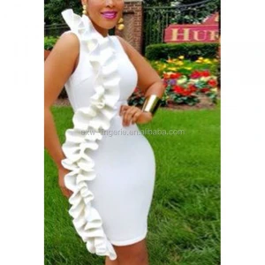 Ladies White Elegant Ruffle Bridesmaids Midi Wedding Dress Turkey Bodycon