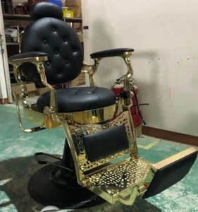Latest 3 Years Warranty Heavy Duty Super Hydraulic Pump Recline Gold Metallic&amp;Black Styling Chair Barber Chair Salon Chair