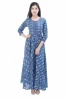 Long indian cotton indigo gown with cut out back hand block printed long kurta for women