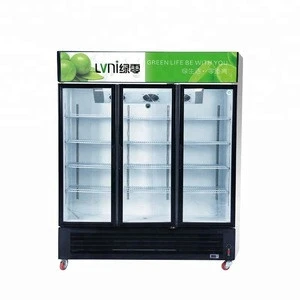 LVNI fan cooling 1280L commercial 3 glass door display soft drink fridge freezer